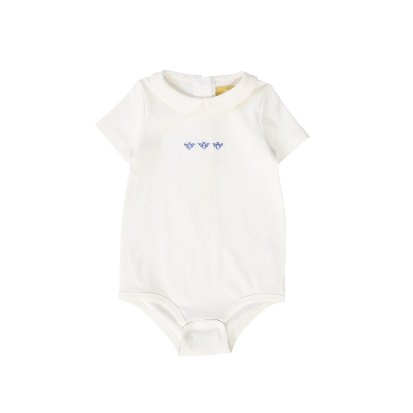 LE BOURDON WHITE/BLUE  BEE EMBROIDERED ONESIE