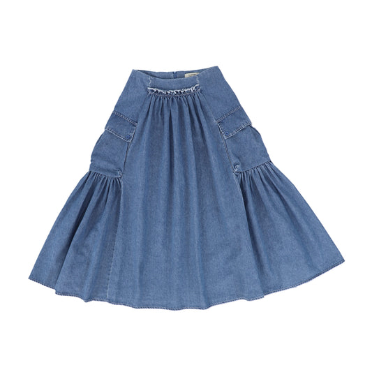 VALENTINA BLUE DENIM GATHERED POCKET SKIRT