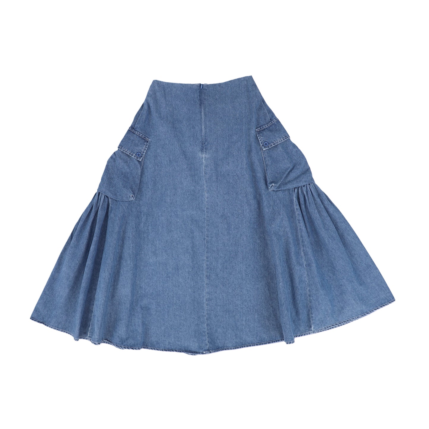 VALENTINA BLUE DENIM GATHERED POCKET SKIRT