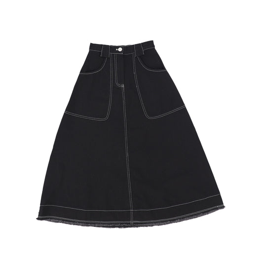 VALENTINA BLACK DENIM SEAM DETAIL MAXI SKIRT