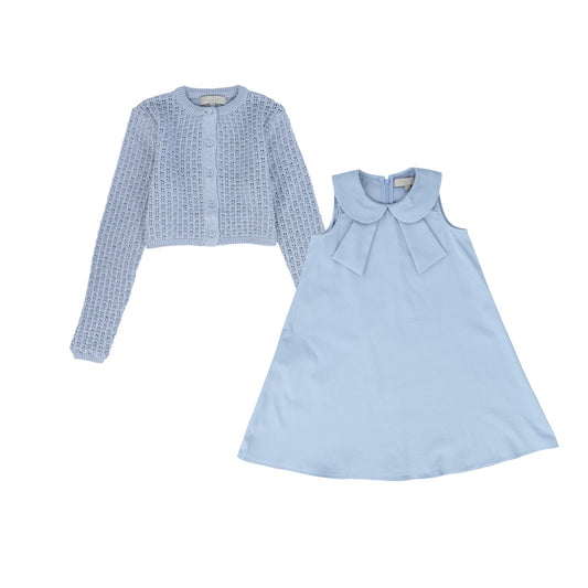 BACE COLLECTION BLUE POPLIN PETER PAN COLLAR DRESS SET