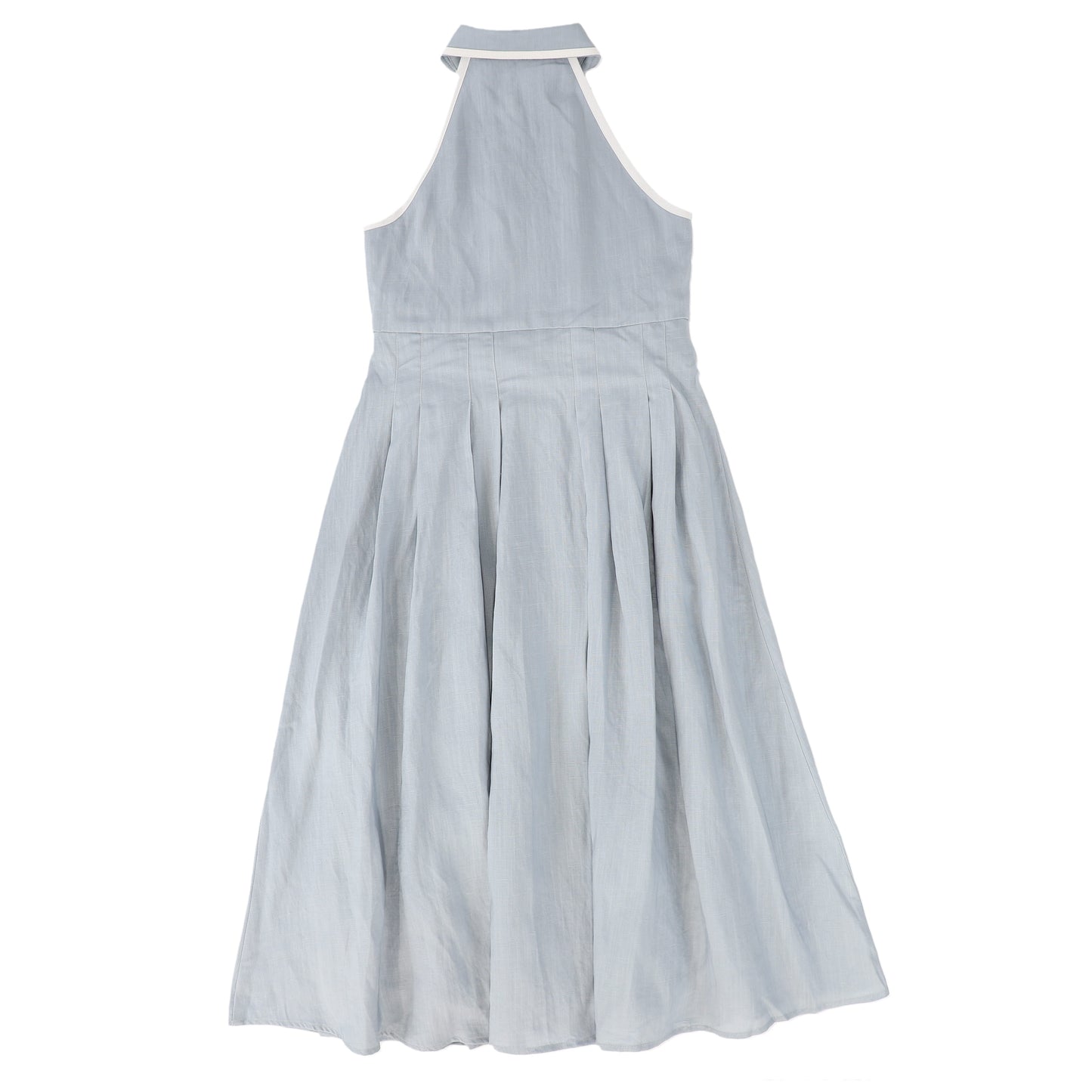 BACE COLLECTION LIGHT BLUE LINEN TRIM COLLARED DRESS