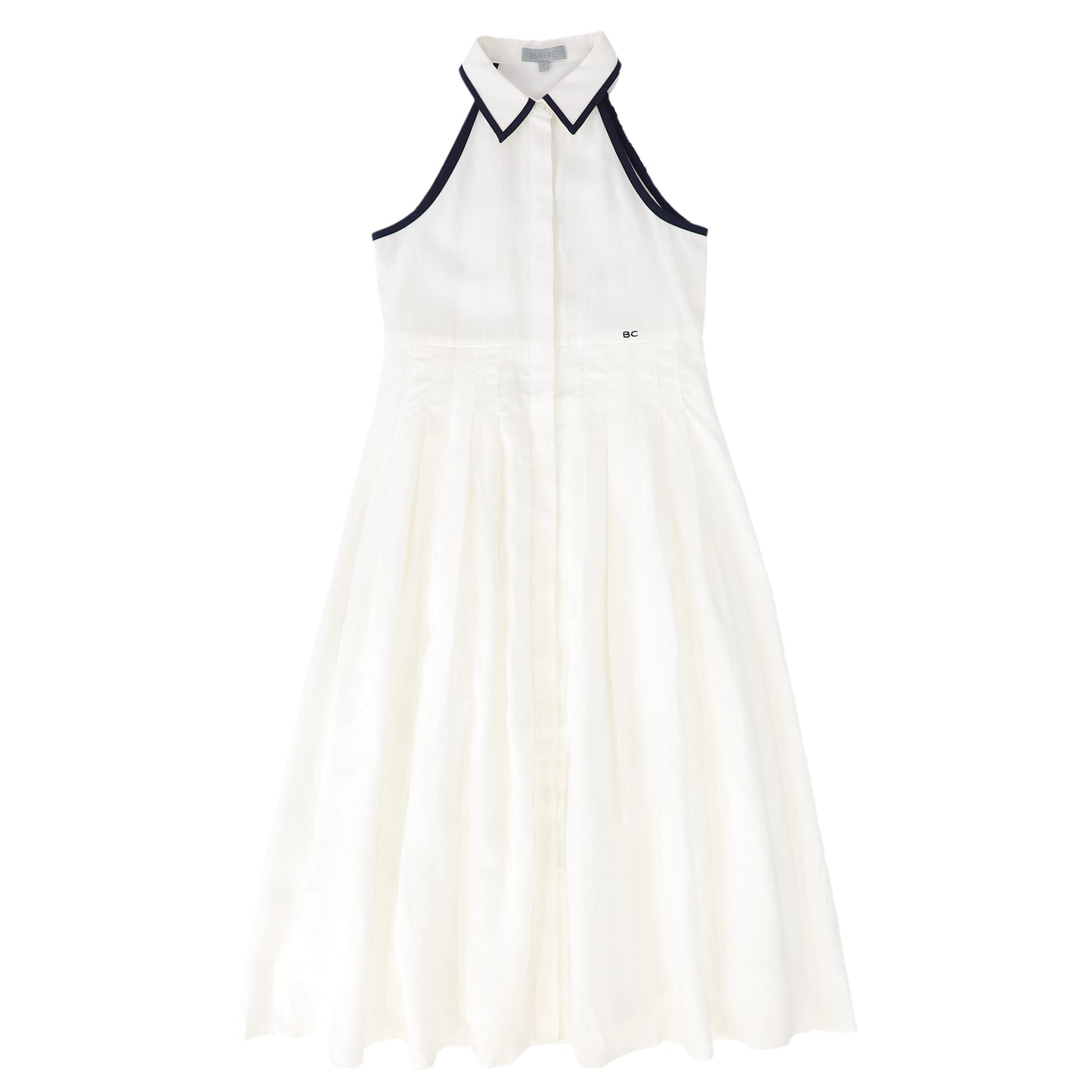 BACE COLLECTION WHITE LINEN TRIM COLLARED DRESS