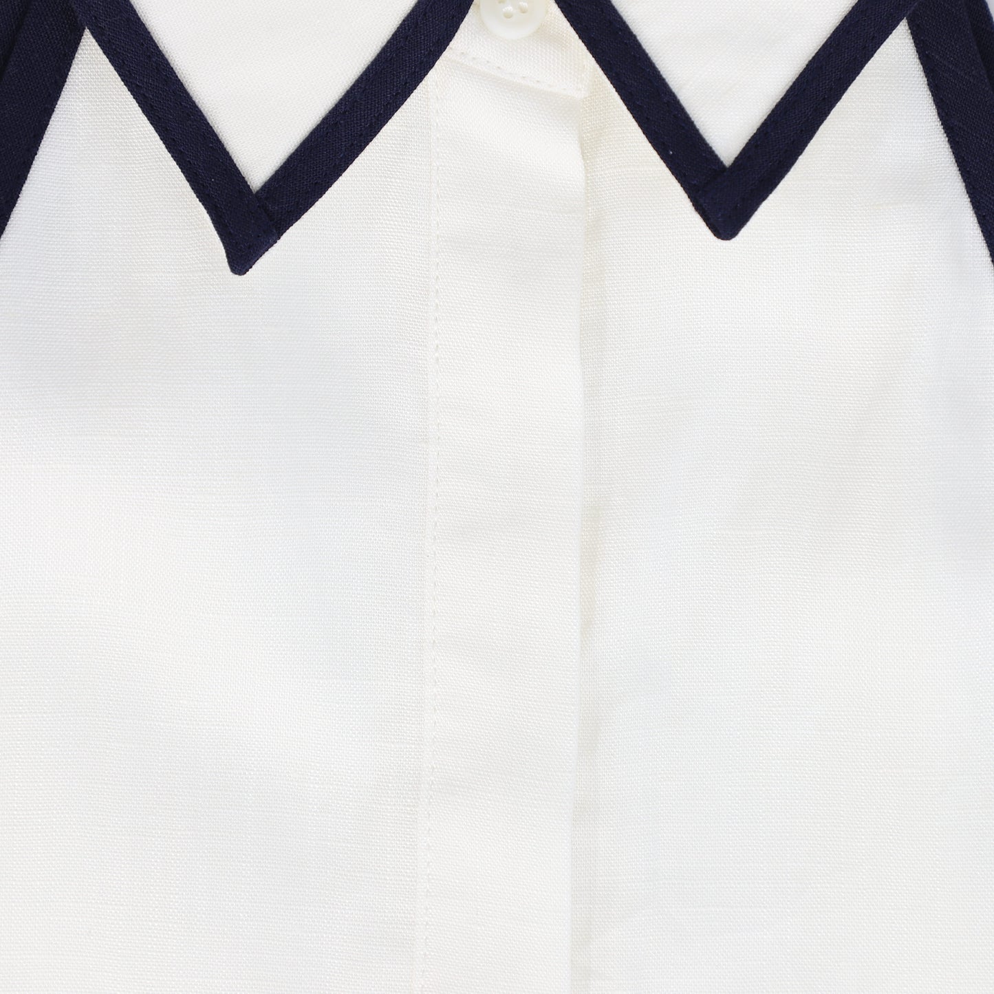 BACE COLLECTION WHITE LINEN TRIM COLLARED DRESS