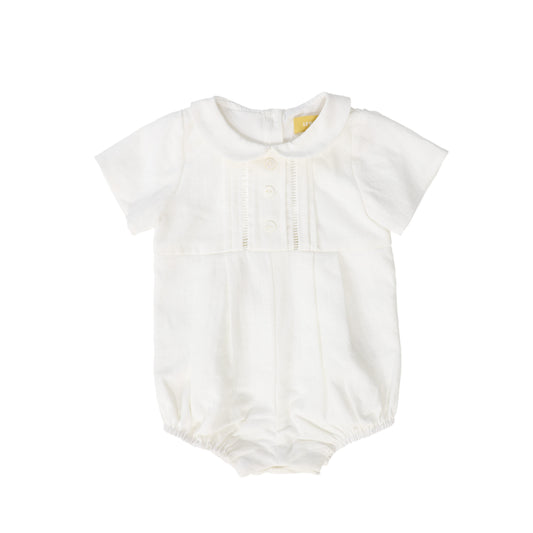 LE BOURDON IVORY PLEAT FRONT ROMPER