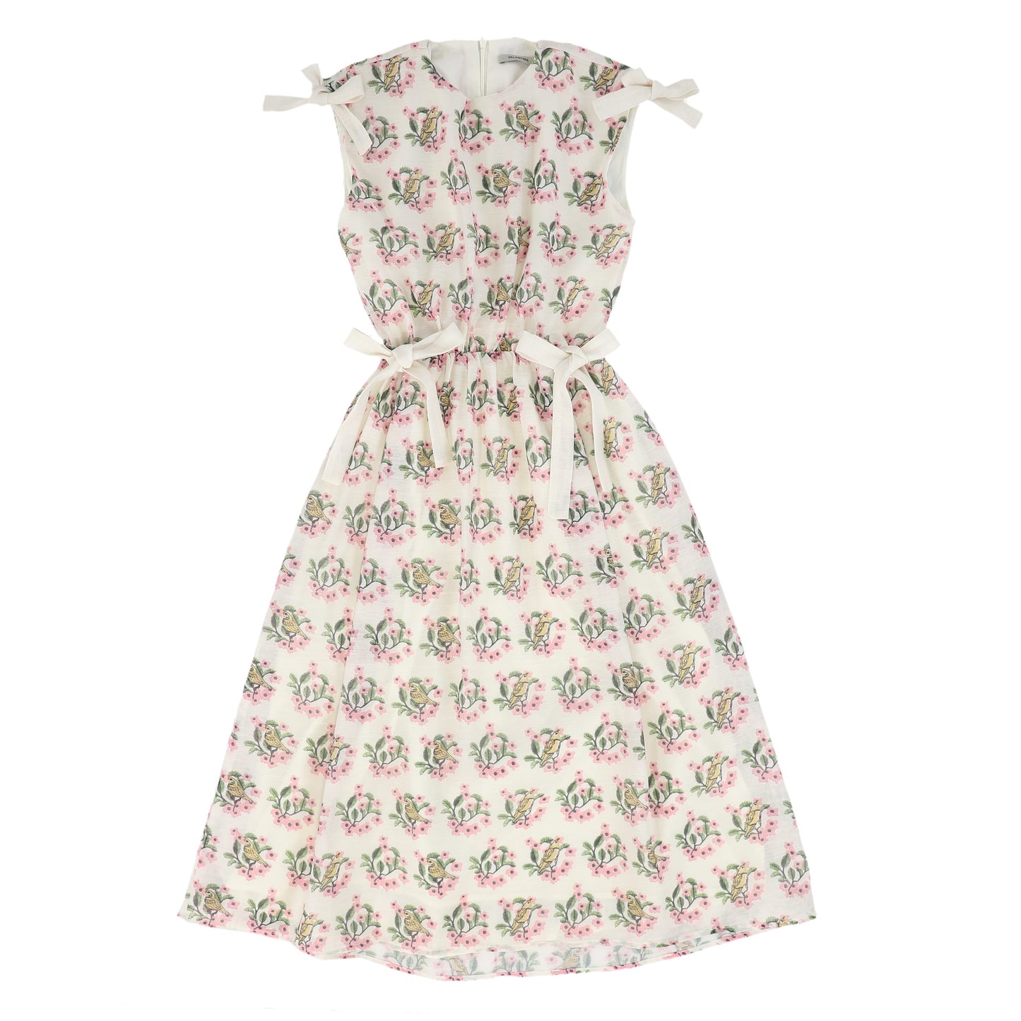 VALENTINA PINK FLORAL BIRD PRINT WAISTED DRESS