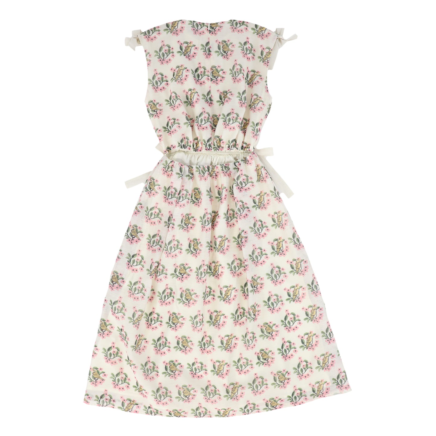 VALENTINA PINK FLORAL BIRD PRINT WAISTED DRESS