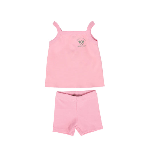 PHIL AND PHOEBE PINK RACKET TANK AND SHORTS SET