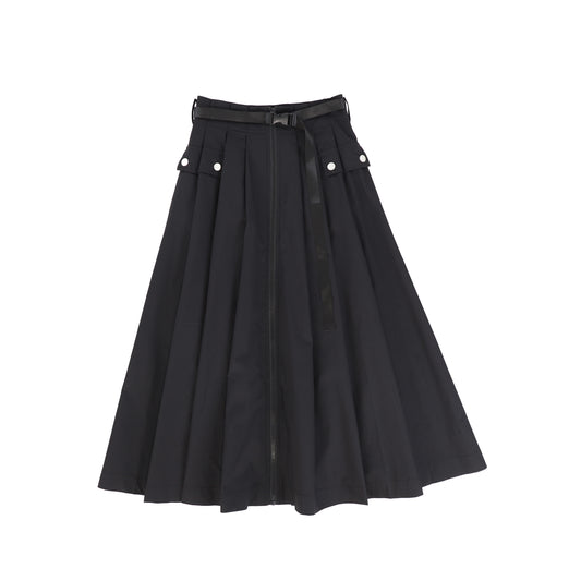 VALENTINA BLACK PLEATED ZIPPER SKIRT