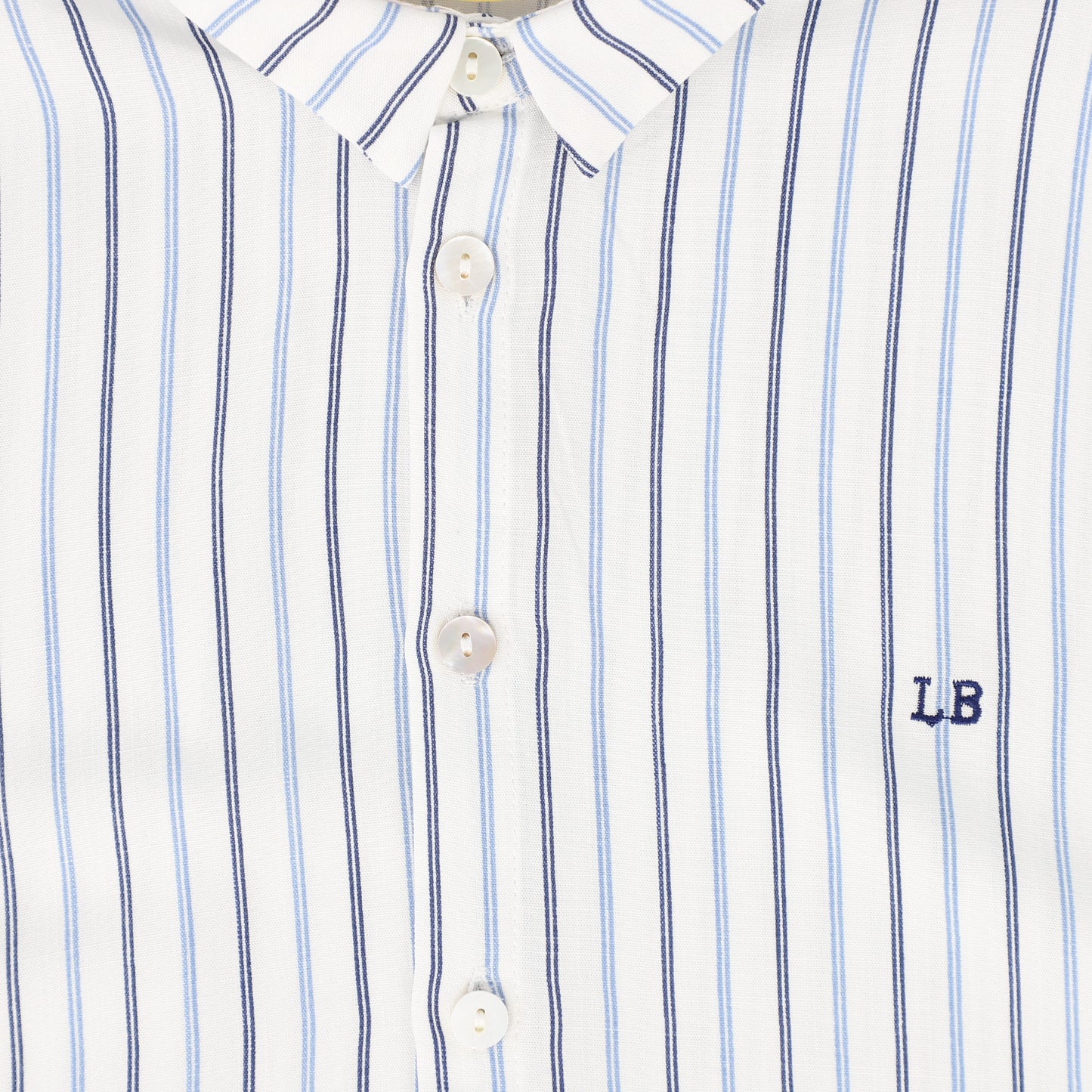 LE BOURDON WHITE/BLUE STRIPED COLLAR SS SHIRT