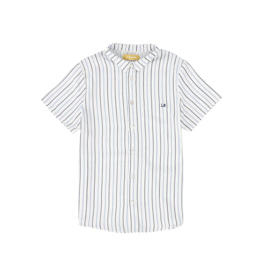 LE BOURDON WHITE/BLUE STRIPED COLLAR SS SHIRT