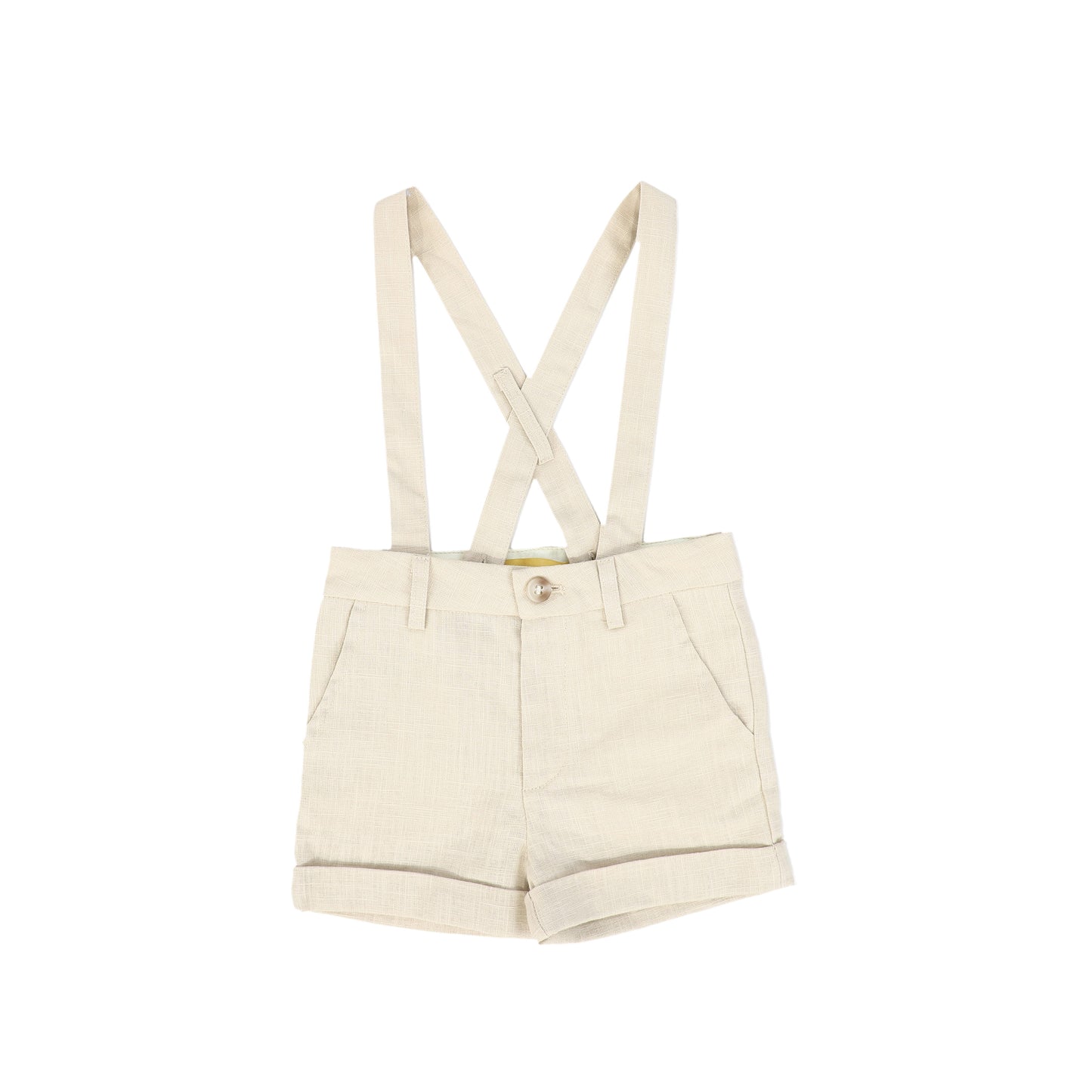 LE BOURDON TAN LINEN SUSPENDER SHORTS