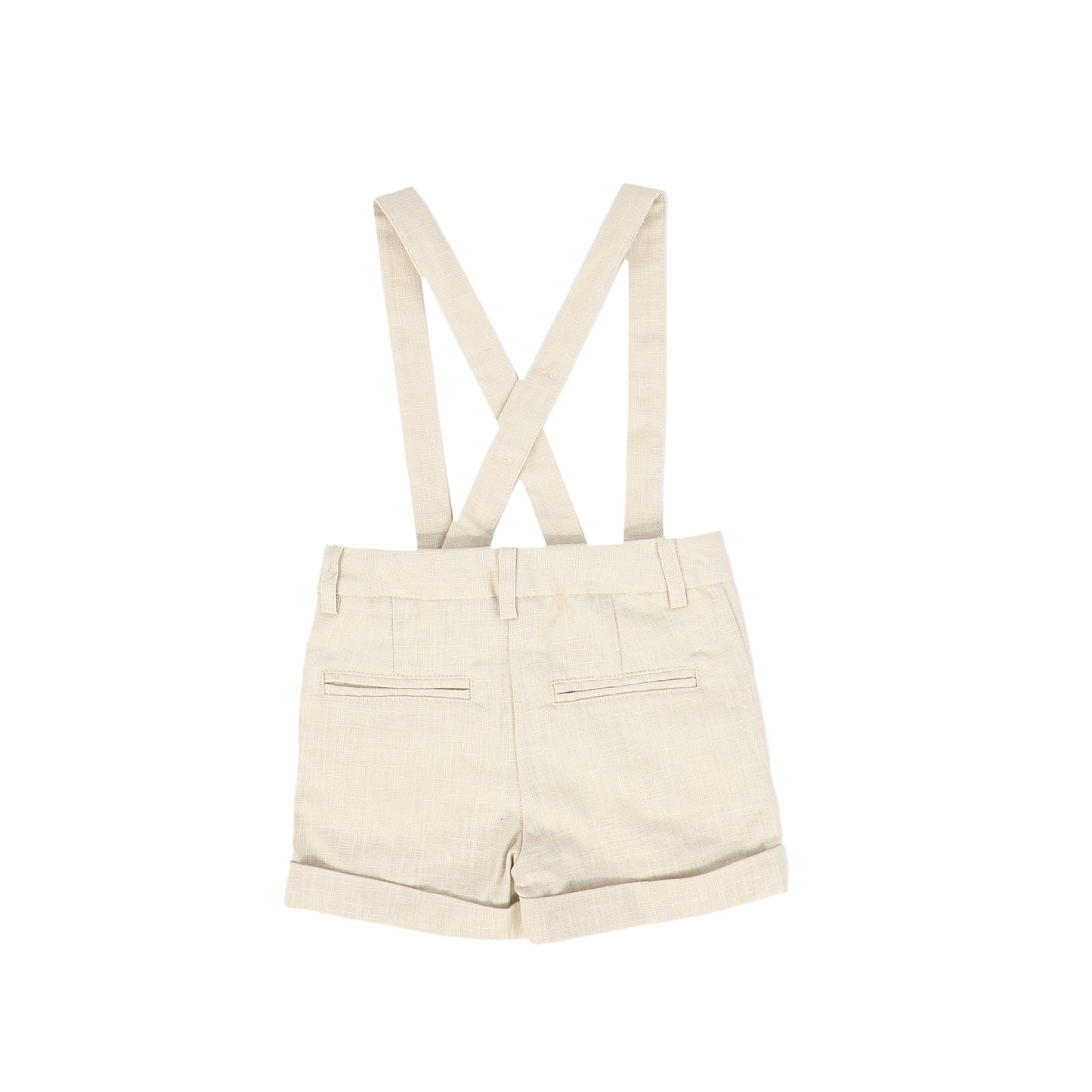 LE BOURDON TAN LINEN SUSPENDER SHORTS