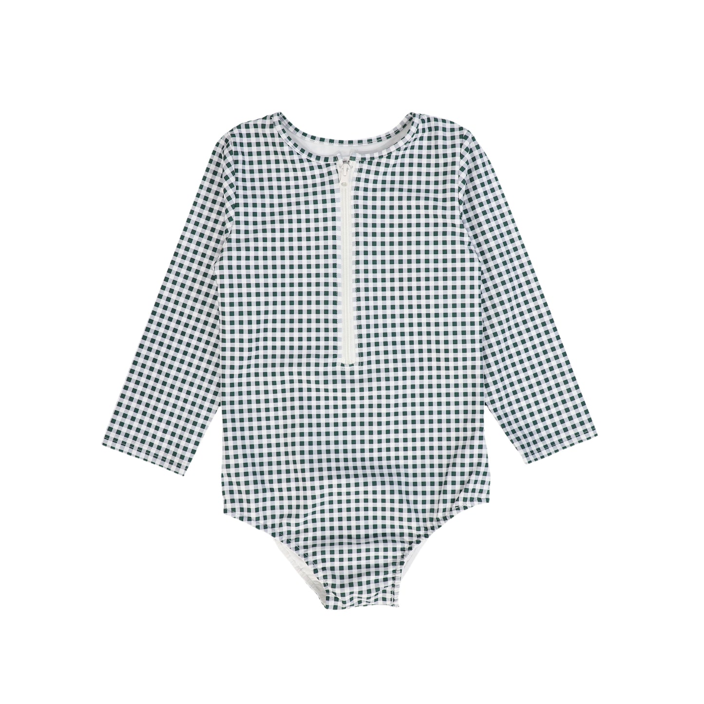 WATER CLUB GREEN GINGHAM HALF ZIP SWIMSUIT