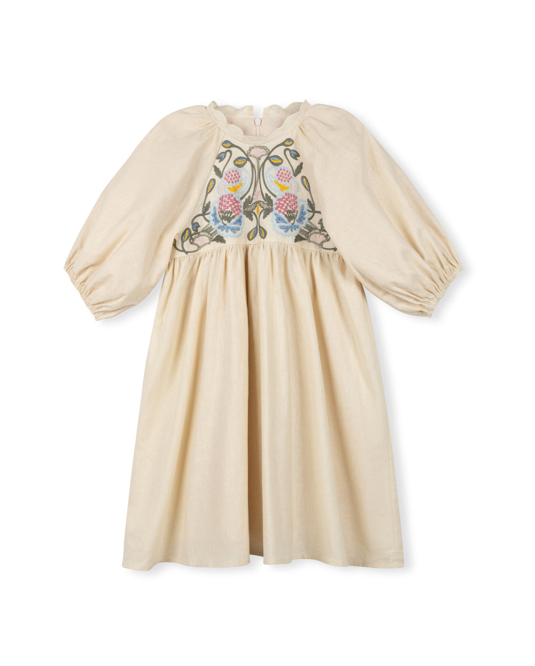 LILOU BEIGE FLORAL EMBROIDERED HIGH WAISTED DRESS