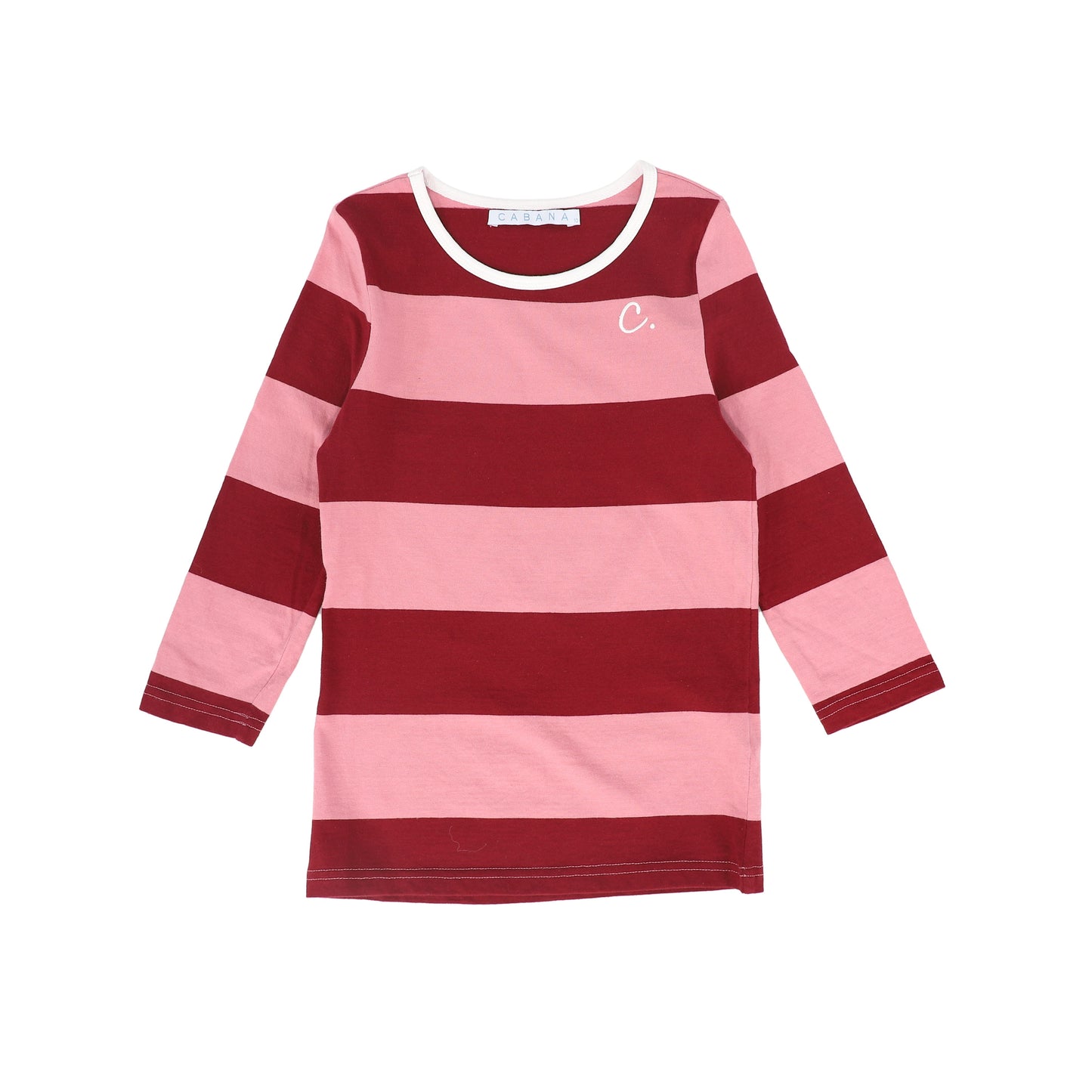 CABANA BERRY WIDE STRIPE TRIM T-SHIRT
