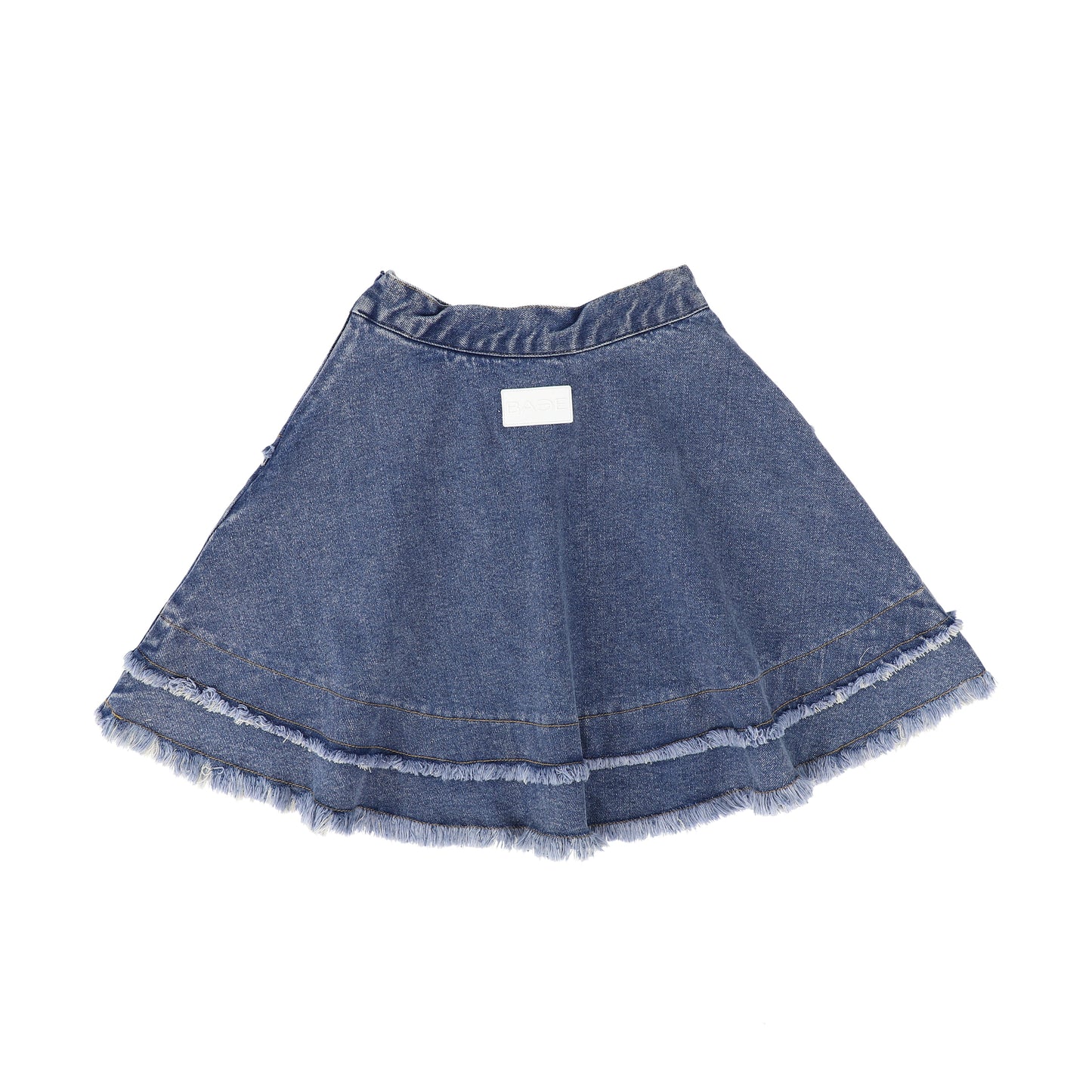 BACE COLLECTION BLUE DENIM FRAYED SEAM DETAIL SKIRT [Final Sale]