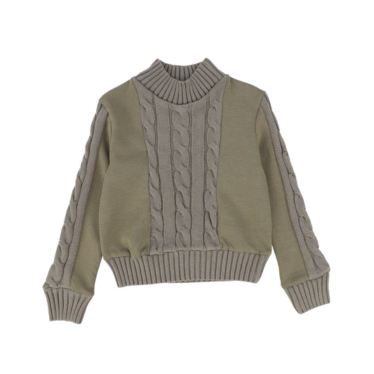 BACE COLLECTION OLIVE CABLE KNIT AND SCUBA TOP [Final Sale]