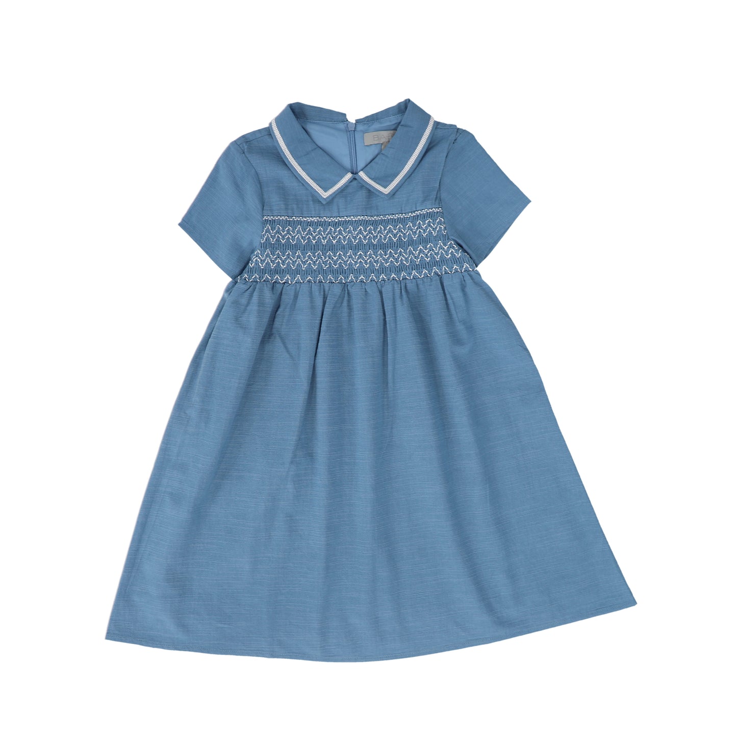 BACE COLLECTION BLUE SMOCKED COLLAR SS DRESS