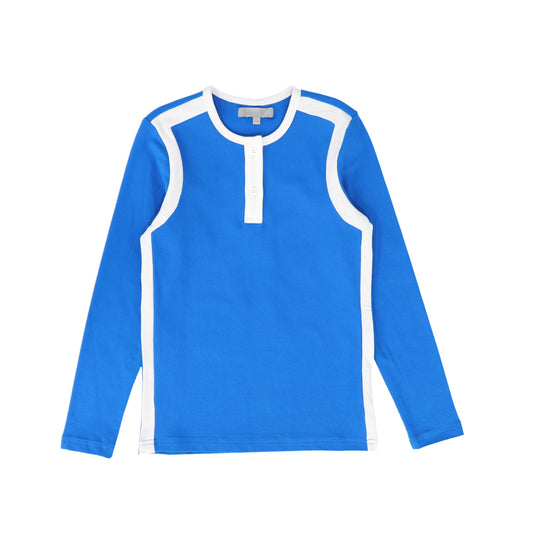 BACE COLLECTION BLUE PIQUE VARSITY LS TEE