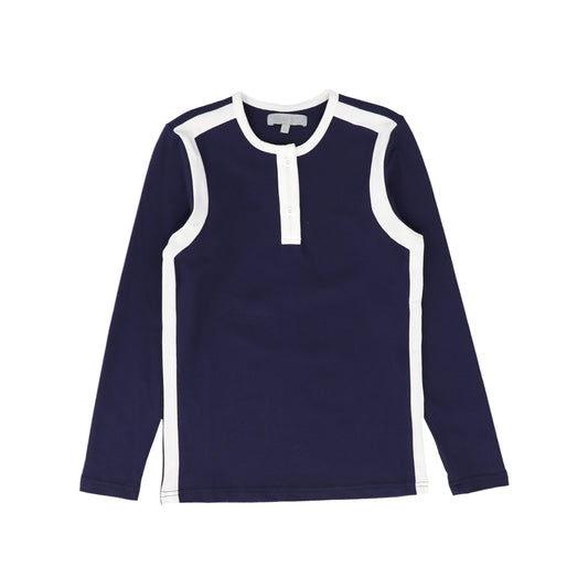 BACE COLLECTION NAVY PIQUE VARSITY LS TEE
