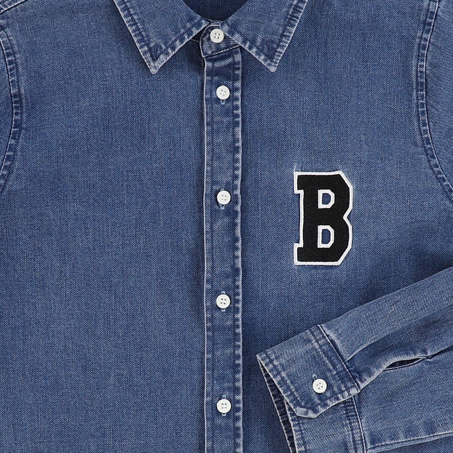 BAMBOO BLUE DENIM LETTER PATCH BLOUSE