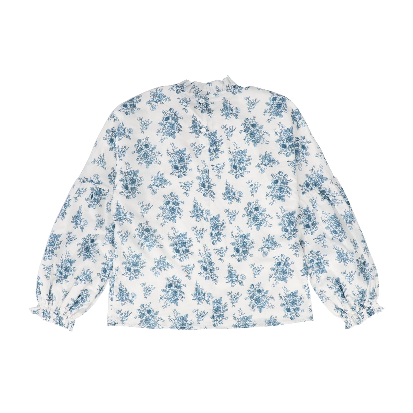 BAMBOO BLUE FLORAL BUNCHES PUFF SLEEVE TOP