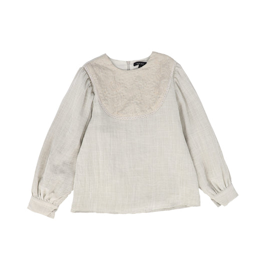 BAMBOO OATMEAL EMBROIDERED LINEN TOP