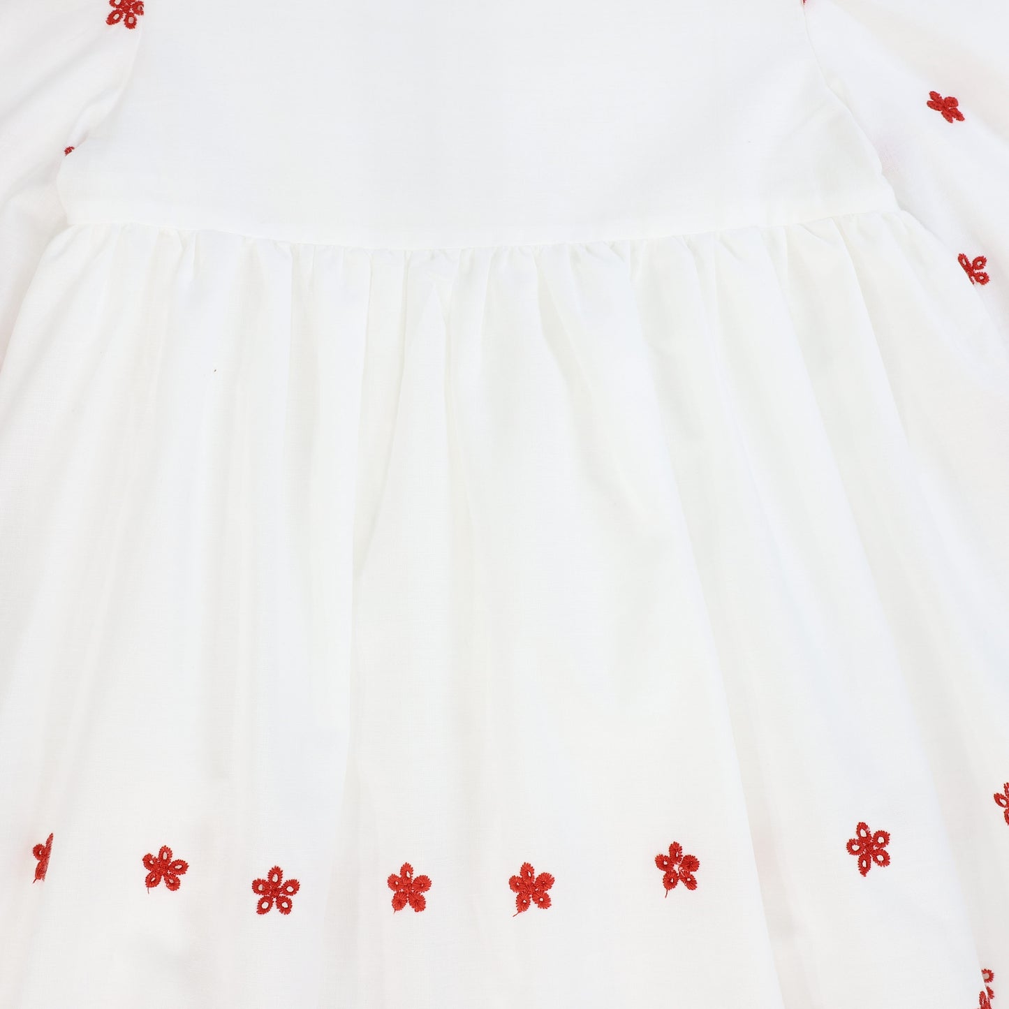 LILOU WHITE/RED EMBROIDERED EYELET HIGH WAISTED DRESS [FINAL SALE]