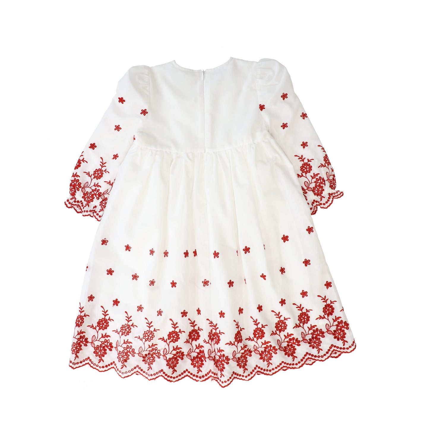 LILOU WHITE/RED EMBROIDERED EYELET HIGH WAISTED DRESS