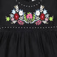 LILOU BLACK EMBROIDERED FLORAL TIERED MAXI DRESS