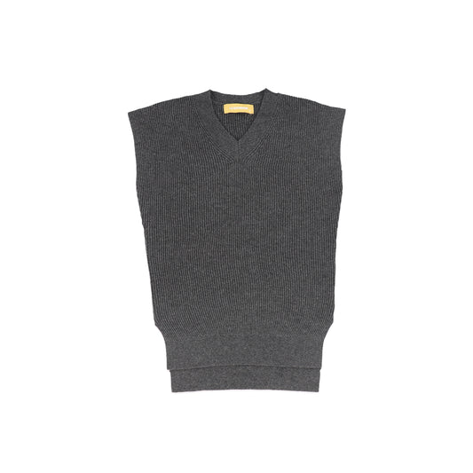 LE BOURDON CHARCOAL RIBBED KNIT V NECK VEST [FINAL SALE]