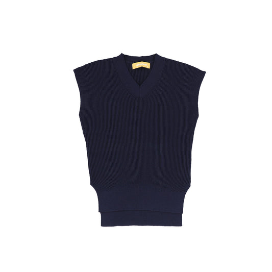 Le Bourdon Navy Ribbed Knit V Neck Vest [FINAL SALE]