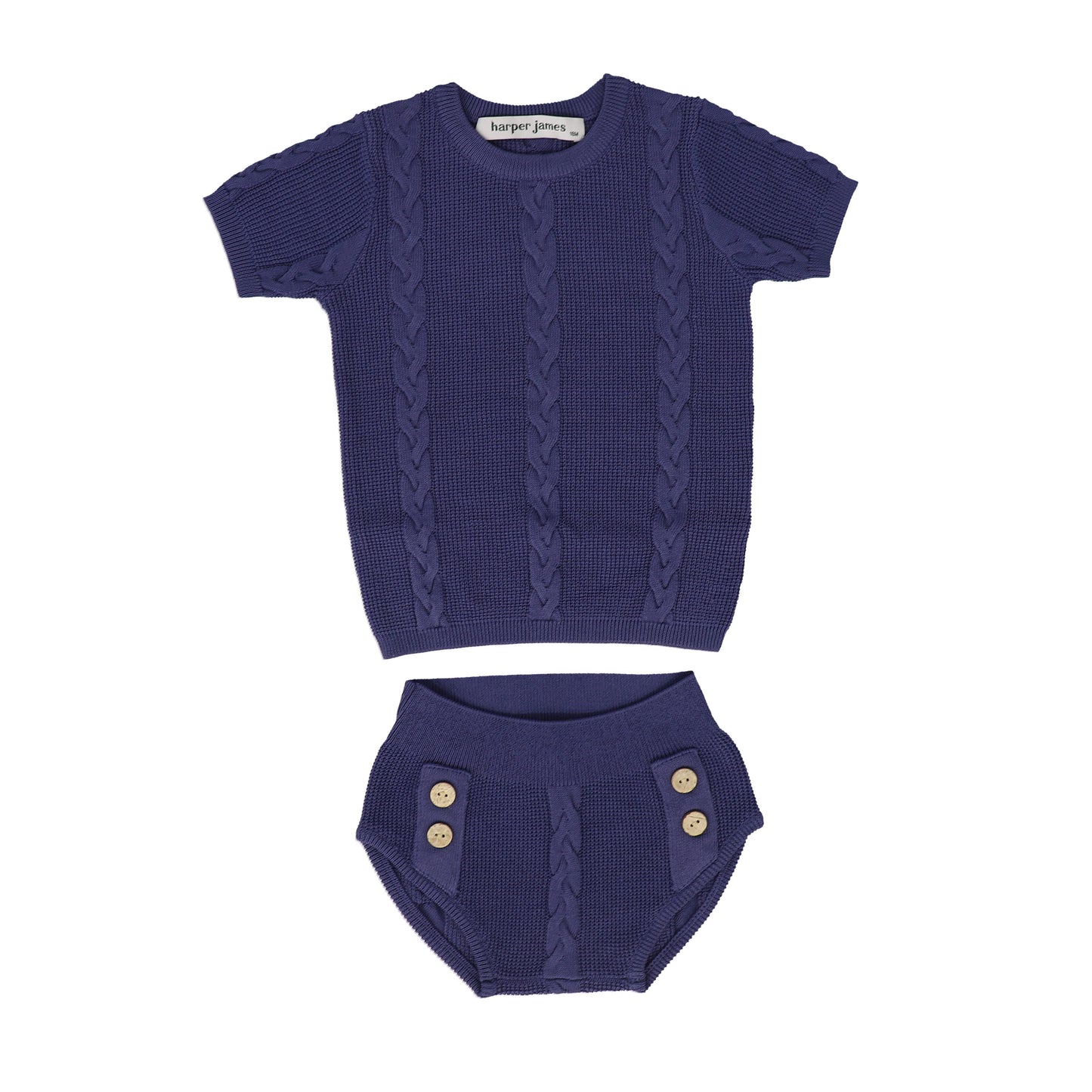HARPER JAMES NAVY CABLE KNIT SWEATER AND BLOOMER SET