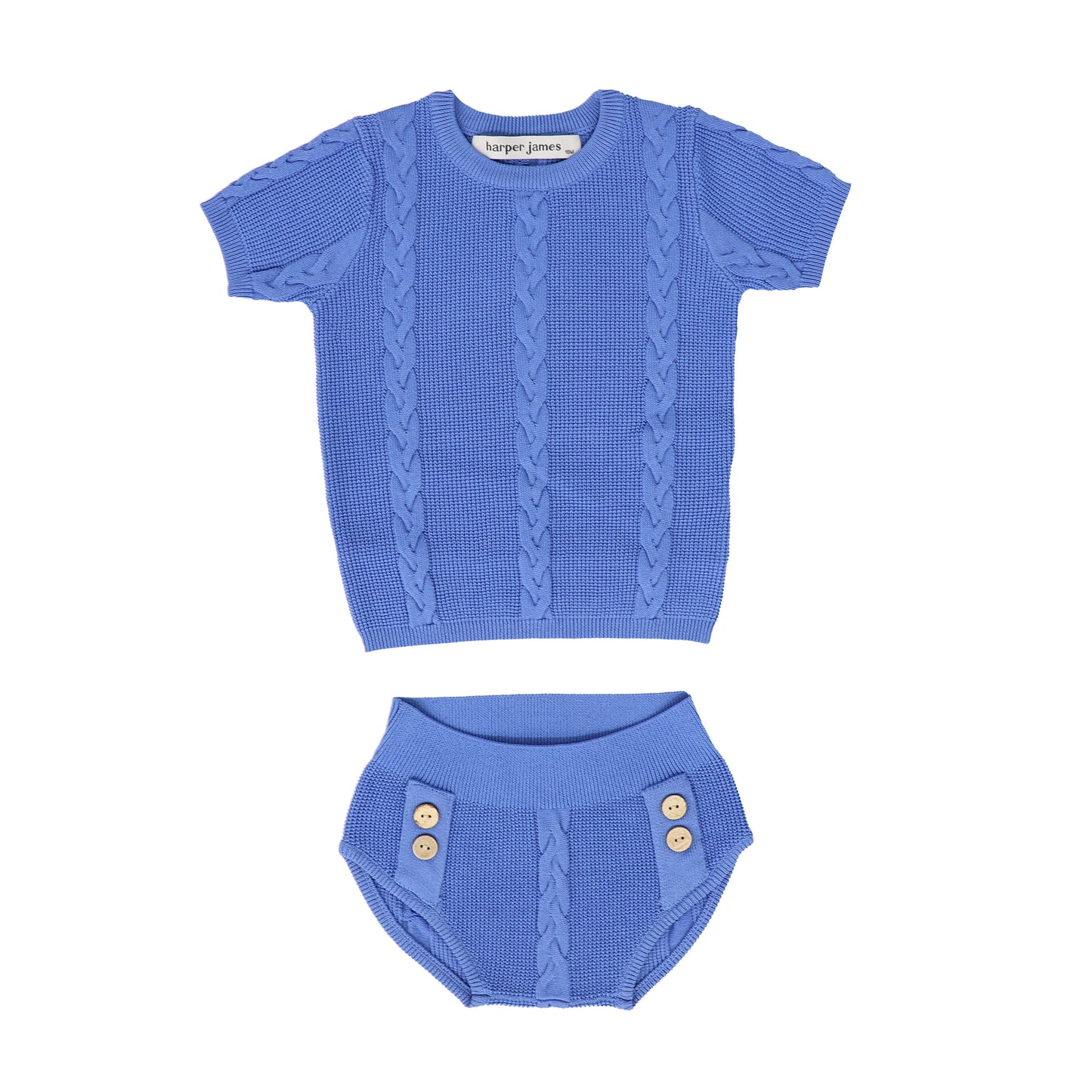 HARPER JAMES BLUE CABLE KNIT SWEATER AND BLOOMER SET