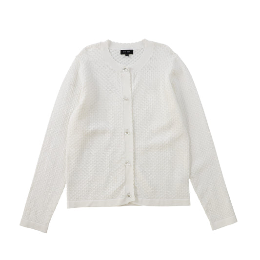 BAMBOO WHITE POINTELLE KNIT BUTTON CARDIGAN