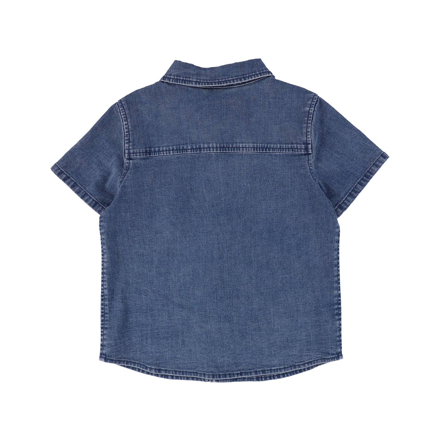 BAMBOO BLUE DENIM LETTER PATCH SS BLOUSE