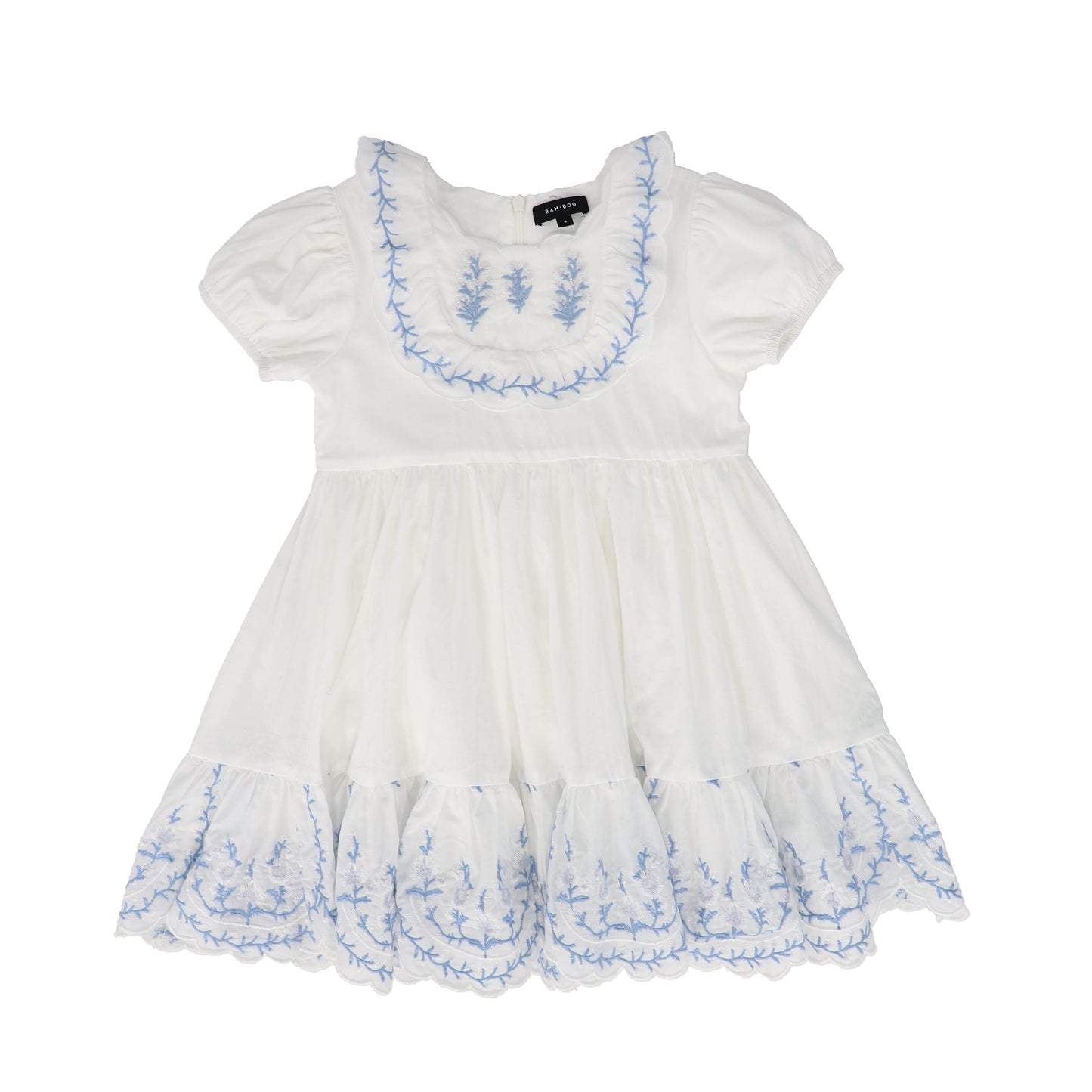 BAMBOO WHITE EMBROIDERED SCALLOP TRIM SS DRESS