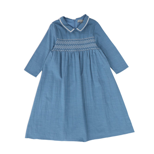 BACE COLLECTION BLUE SMOCKED COLLAR DRESS