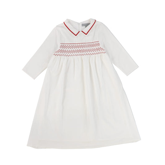 BACE COLLECTION WHITE SMOCKED COLLAR DRESS