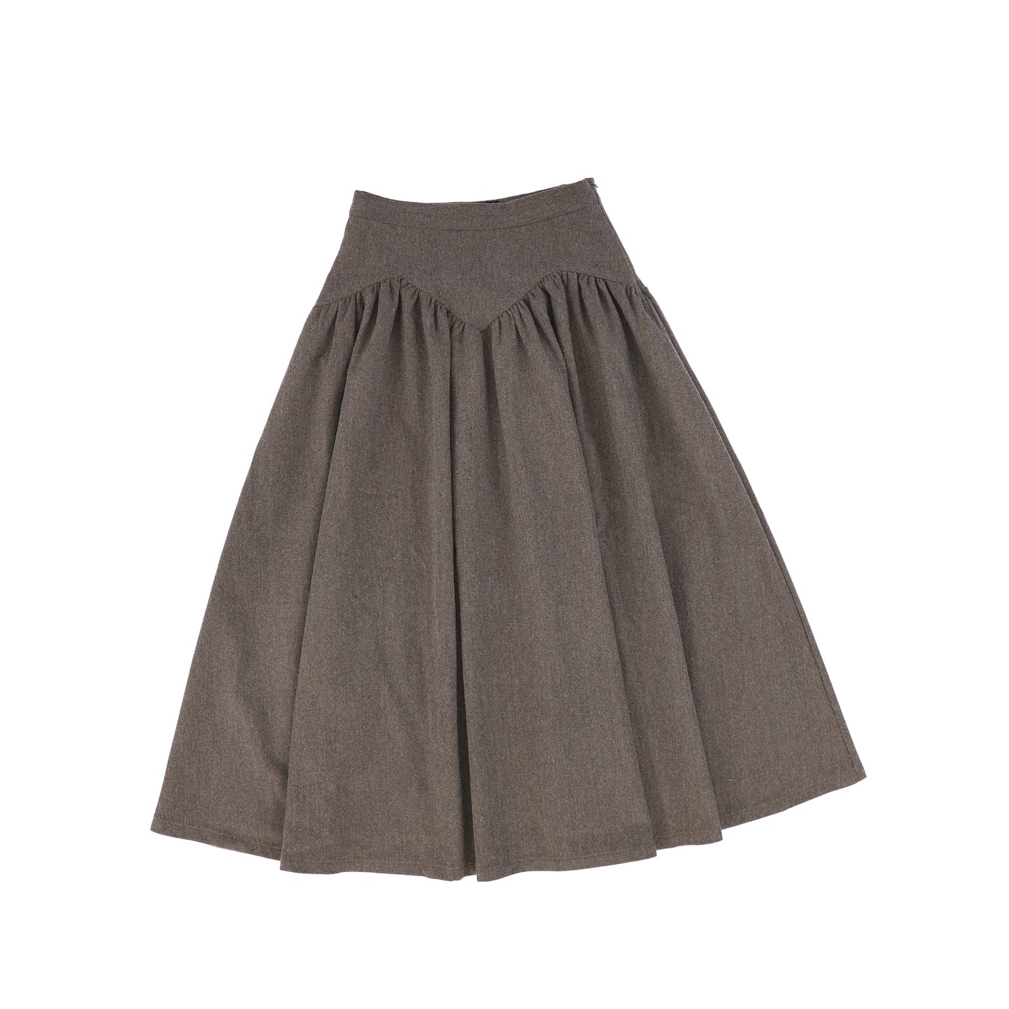 Bamboo Mocha Wool V Detail Midi Skirt [FINAL SALE]