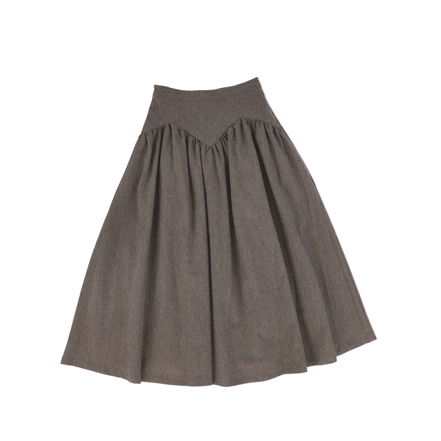 Bamboo Mocha Wool V Detail Midi Skirt [FINAL SALE]