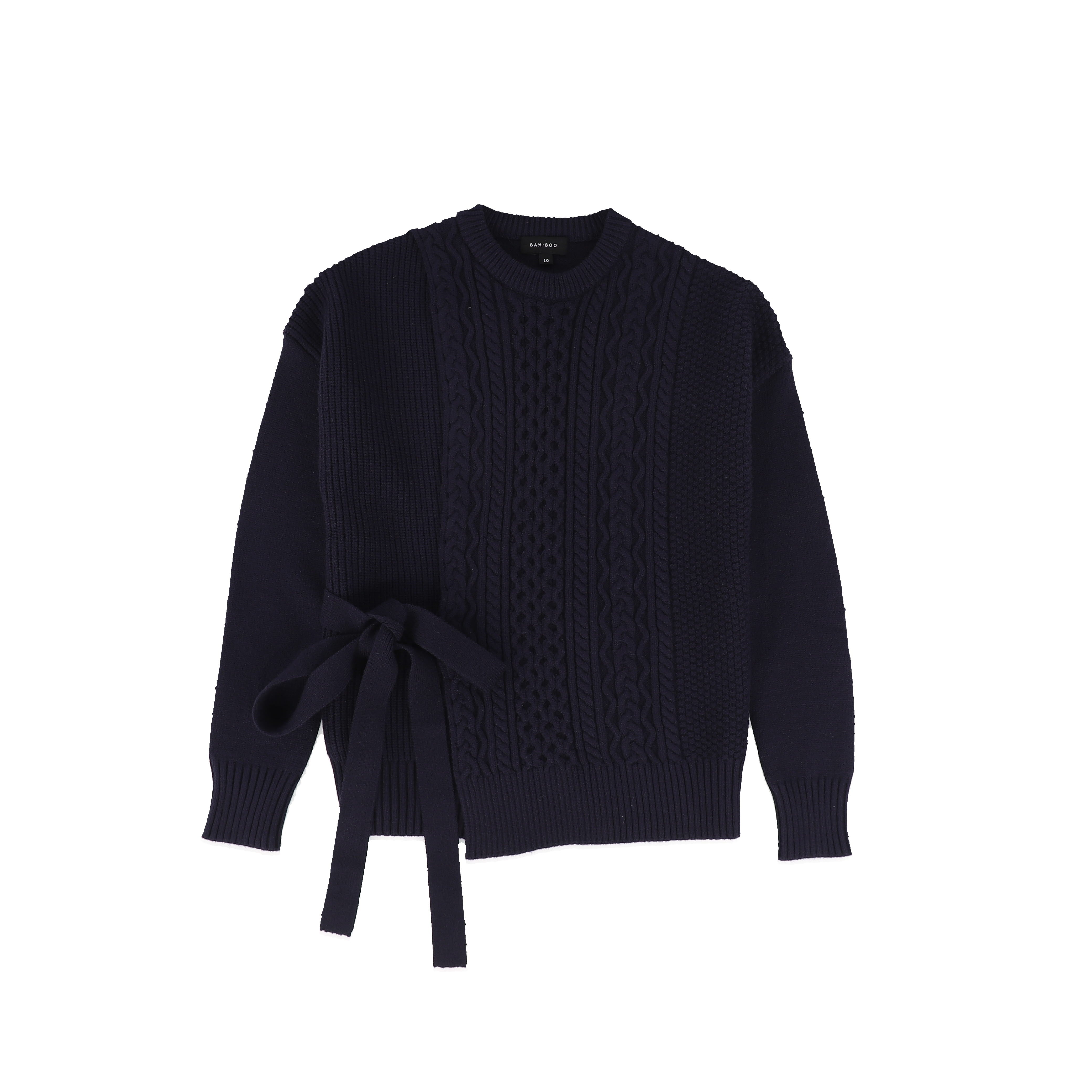 Bamboo Navy Cable Knit Puff Sleeve Sweater [FINAL SALE] – Luibelle