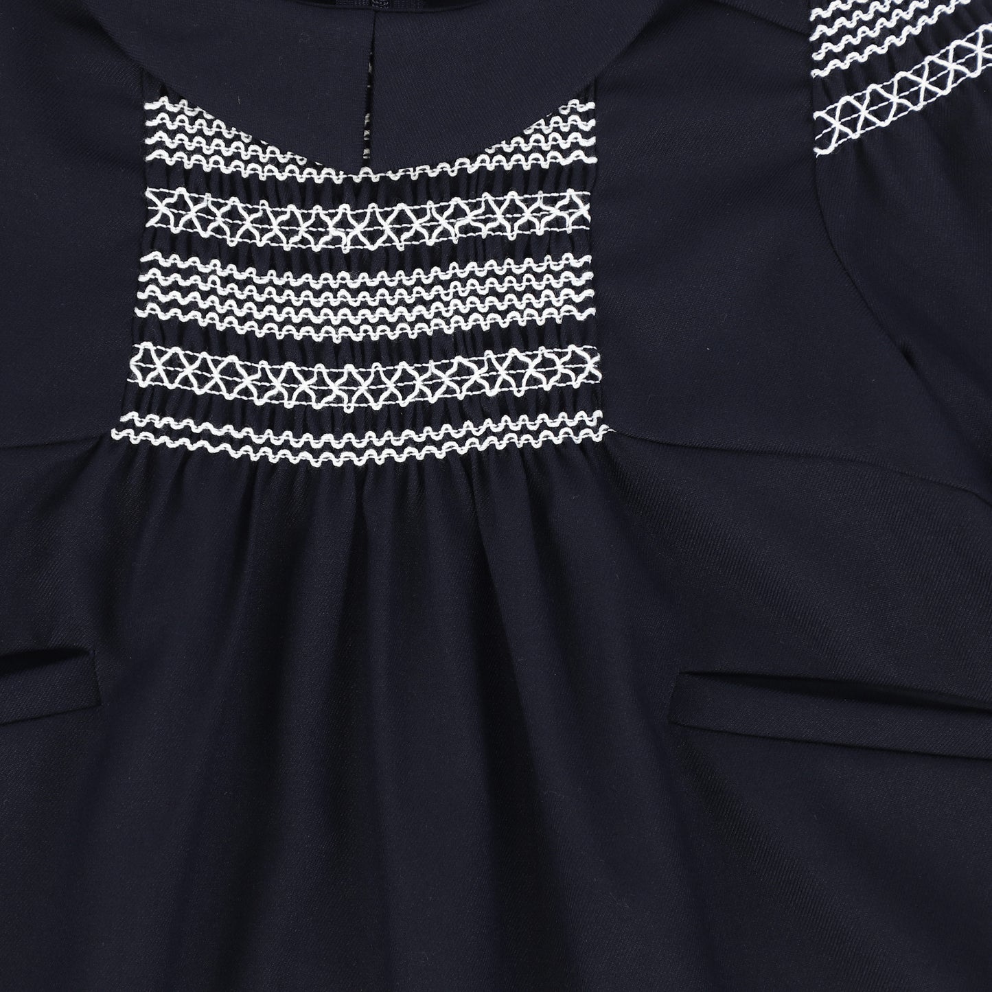 Bamboo Navy Smocked Swing Collar Dress [FINAL SALE]