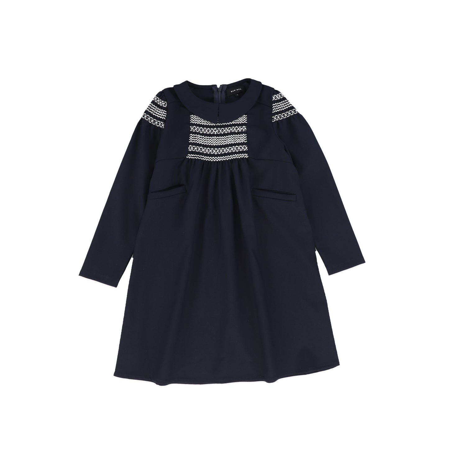 Bamboo Navy Smocked Swing Collar Dress [FINAL SALE]