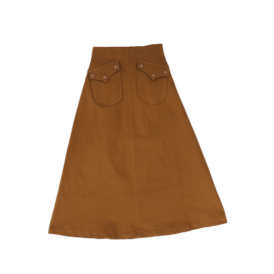 Bamboo Camel Denim Pocket Midi Skirt [FINAL SALE]