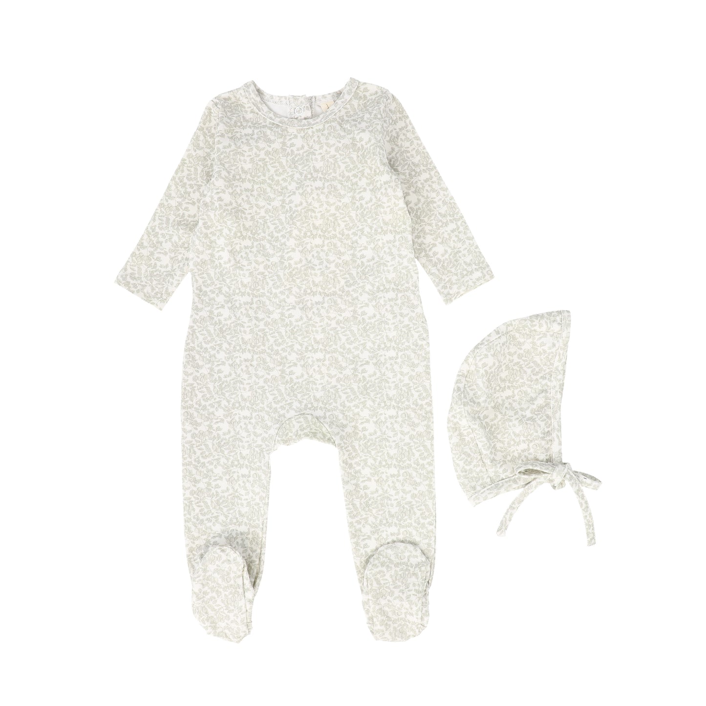 BEBE JOLEE LIGHT GREY OLIVE BRANCH FOOTIE & BONNET