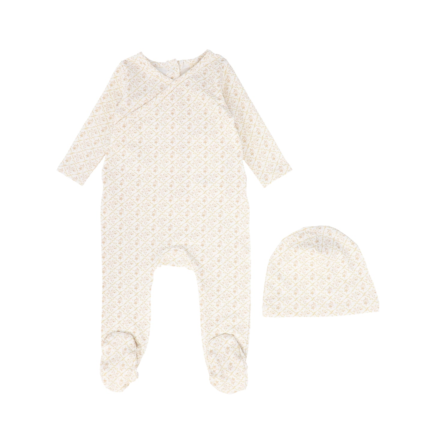 BEBE JOLEE BEIGE FLORAL WRAP FOOTIE & BEANIE