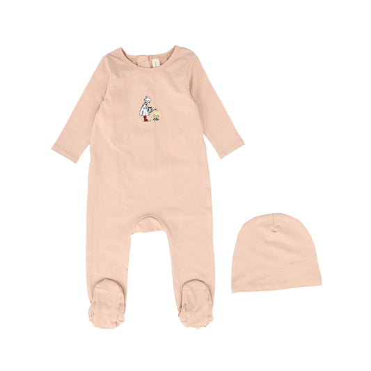 BEBE JOLEE PINK EMBROIDERED PATCH FOOTIE & BEANIE