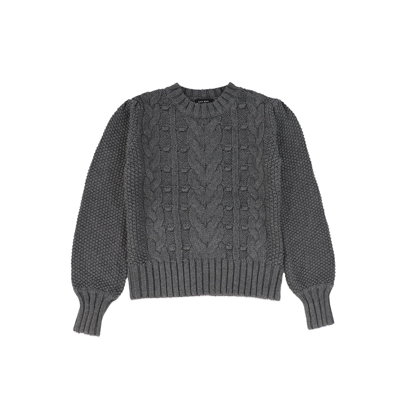 BAMBOO CHARCOAL CABLE KNIT PUFF SLEEVE SWEATER [FINAL SALE]